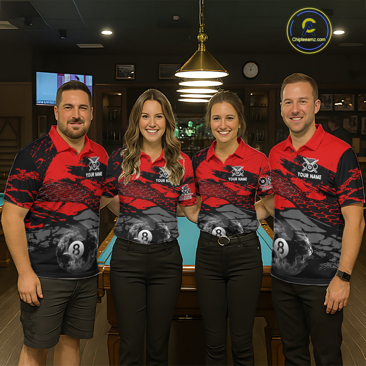 Black & Red Grunge 8 Ball Pool Women Billiard Polo & 1/4-Zip Jersey Custom Billiard Shirt Designs NYN2411