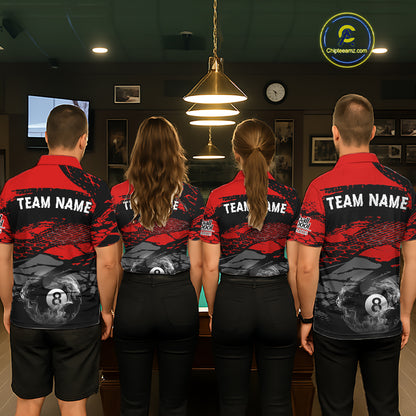 Black & Red Grunge 8 Ball Pool Women Billiard Polo & 1/4-Zip Jersey Custom Billiard Shirt Designs NYN2411