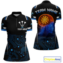 Load image into Gallery viewer, Futuristic Darts Team Shirt For Women - Skull Head &amp; Neuro Tech Style | Custom Name NYN0482