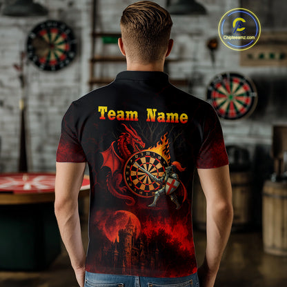 Medieval Power Darts Team Shirt For Men - Flaming Dartboard & Castle | Custom Name NYN0485