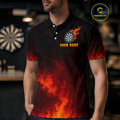 Medieval Power Darts Team Shirt For Men - Flaming Dartboard & Castle | Custom Name NYN0485