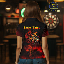 Load image into Gallery viewer, Medieval Power Darts Team Shirt For Women - Flaming Dartboard &amp; Castle | Custom Name NYN0485
