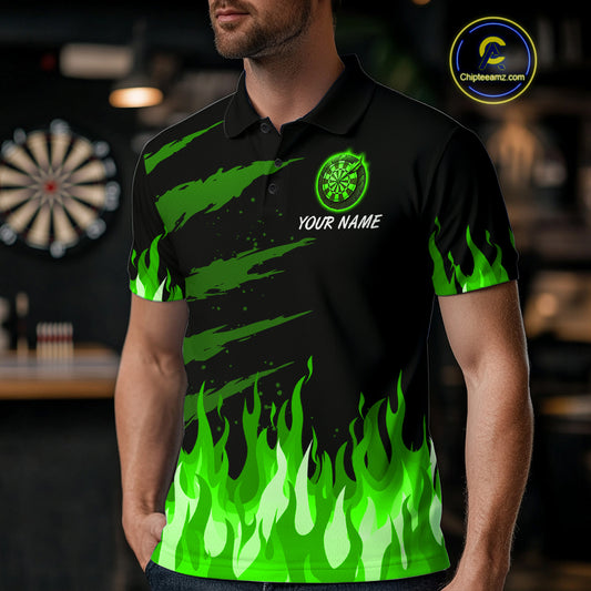 Custom Green Flames Phoenix Dartboard Dart Polo Jersey For Men Dart Tournament Team Shirts NYN0981