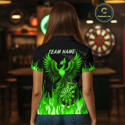 Custom Green Flames Phoenix Dartboard Dart Polo Jersey For Women Dart Tournament Team Shirts NYN0981