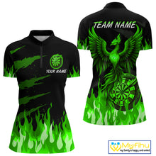 Load image into Gallery viewer, Cusrtom Green Flames Phoenix Dartboard Dart 1/4-Zip Jersey For Women Dart Tournament Team Shirts NYN0981
