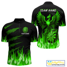 Load image into Gallery viewer, Custom Green Flames Phoenix Dartboard Dart 1/4-Zip Jersey For Men Dart Tournament Team Shirts NYN0981
