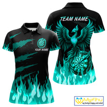 Load image into Gallery viewer, Custom Turquoise Flames Phoenix Dartboard Dart Polo Jersey For Women Dart Tournament Team Shirts NYN0982