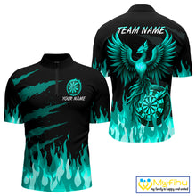 Load image into Gallery viewer, Custom Turquoise Flames Phoenix Dartboard Dart 1/4-Zip Jersey For Men Dart Tournament Team Shirts NYN0982