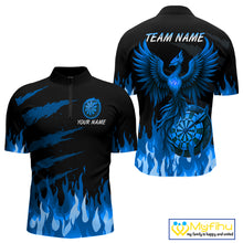Load image into Gallery viewer, Custom Blue Flames Phoenix Dartboard Dart 1/4-Zip Jersey For Men Dart Tournament Team Shirts NYN0983