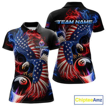 Custom Thunder 8 Ball Pool Jersey For Women US Flag Fire Eagle Billiard Polo Quarter-Zip Shirt NYN4008