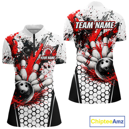 Custom Black And Red Splatter Womens Bowling Shirt Splash Bowling Tournament Team Jersey NYN4010