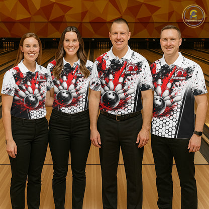Custom Black And Red Splatter Womens Bowling Shirt Splash Bowling Tournament Team Jersey NYN4010