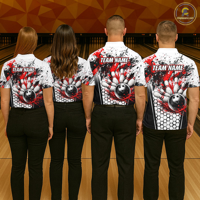 Custom Black And Red Splatter Womens Bowling Shirt Splash Bowling Tournament Team Jersey NYN4010