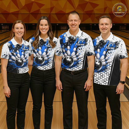 Custom Black And Blue Splatter Mens Bowling Shirt Splash Bowling Tournament Team Jersey NYN4011