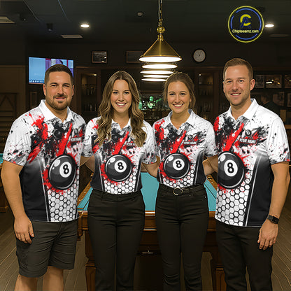 Custom Splatter 8 Ball Pool Jersey For Men Black And Red Splash Billiard Team Jerseys NYN4012