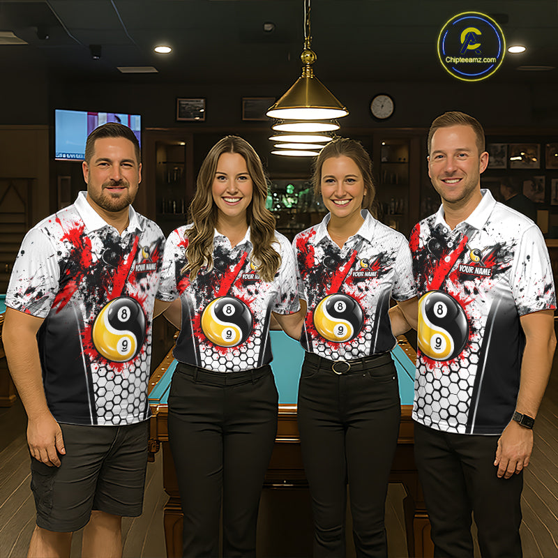 Custom Splatter Yin-Yang 8 Ball & 9 Ball Pool Jersey For Men Red Splash Billiard Team Jerseys NYN4013
