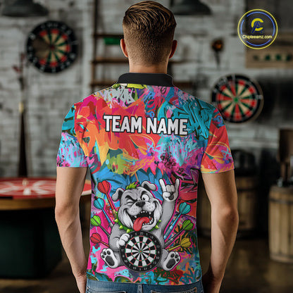 Funny Bulldog Colorful Graffiti Darts Shirt For Men Custom Name Darts Polo & 1/4 Zip Jersey NYN4397