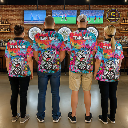 Funny Bulldog Colorful Graffiti Darts Shirt For Men Custom Name Darts Polo & 1/4 Zip Jersey NYN4397