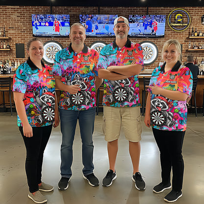 Funny Raccoon Colorful Graffiti Darts Shirt For Men Custom Name Darts Polo & 1/4 Zip Jersey NYN4398