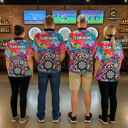Funny Raccoon Colorful Graffiti Darts Shirt For Men Custom Name Darts Polo & 1/4 Zip Jersey NYN4398