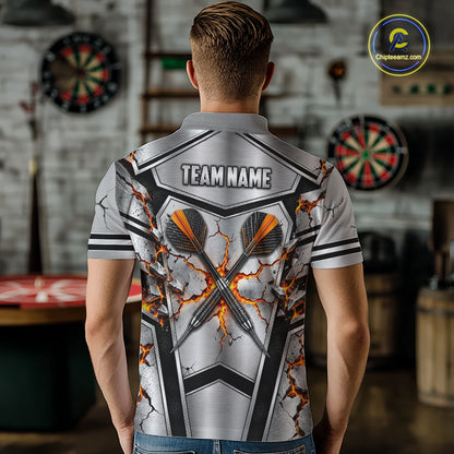 Personalized Silver Skull Darts Polo 1/4-Zip Shirt For Men Red Fire Flame Darts Team Uniform NYN4776