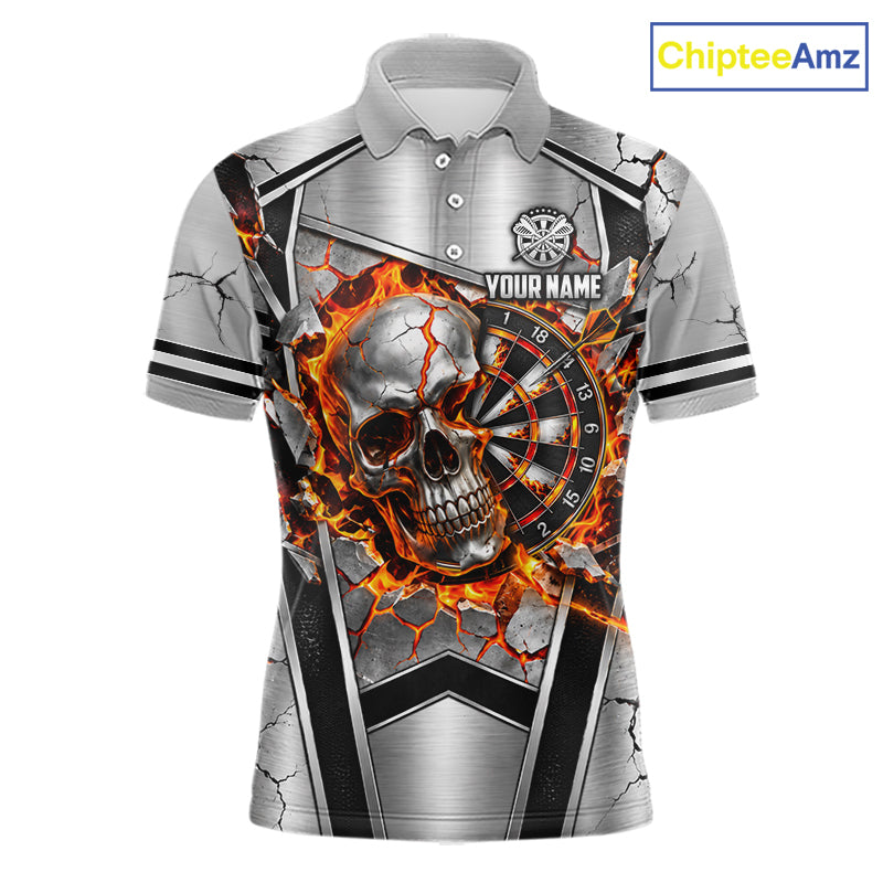Personalized Silver Skull Darts Polo 1/4-Zip Shirt For Men Red Fire Flame Darts Team Uniform NYN4776
