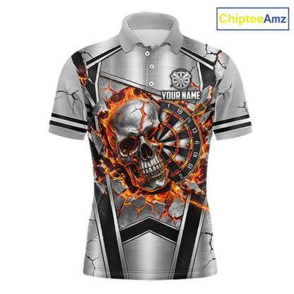 Personalized Silver Skull Darts Polo 1/4-Zip Shirt For Men Red Fire Flame Darts Team Uniform NYN4776