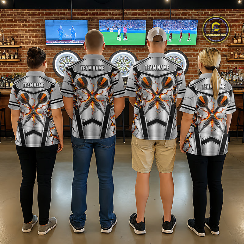 Personalized Silver Skull Darts Polo 1/4-Zip Shirt For Women Red Fire Flame Darts Team Uniform NYN4776
