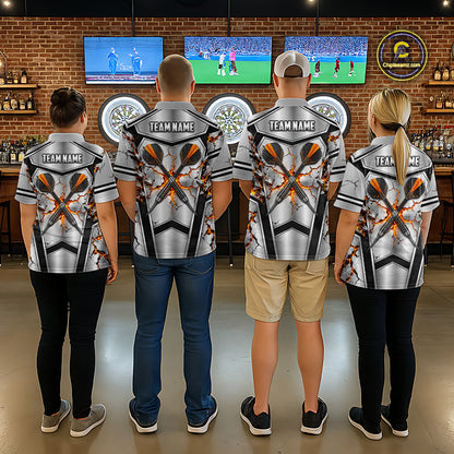 Personalized Silver Skull Darts Polo 1/4-Zip Shirt For Women Red Fire Flame Darts Team Uniform NYN4776