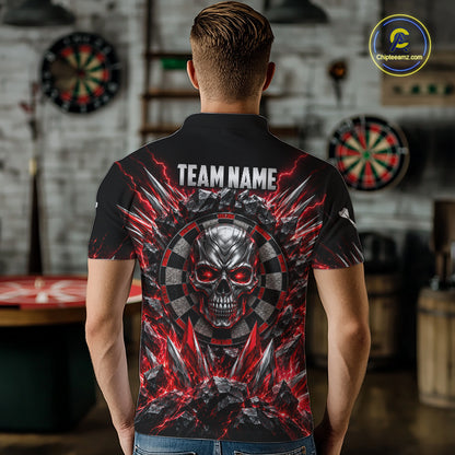 Custom Silver Skull Darts 1/4-Zip Polo Shirt For Men Red Thunder Darts Team Tournament Jersey NYN4779