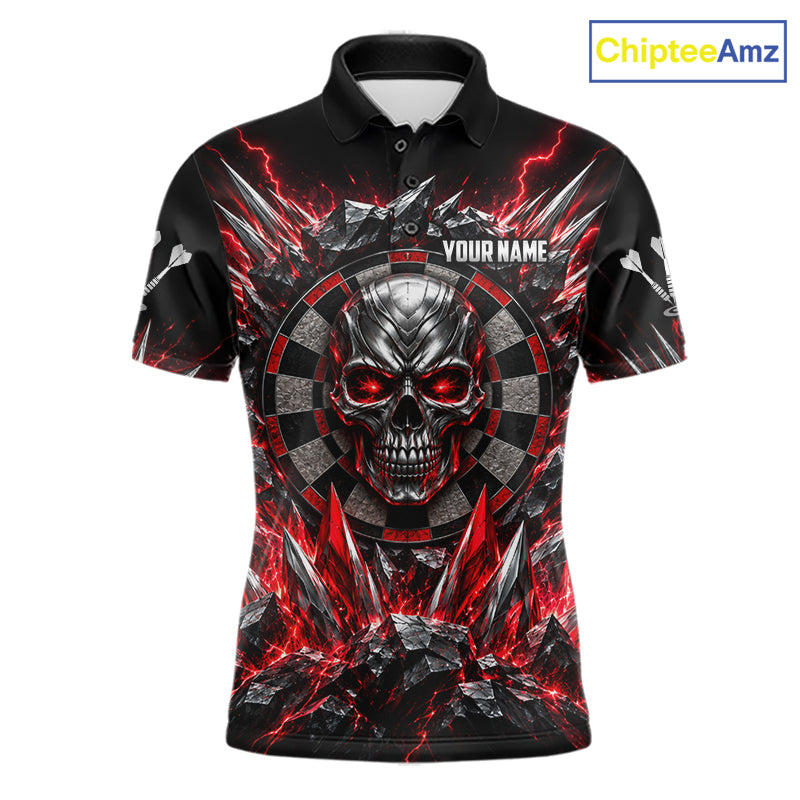 Custom Silver Skull Darts 1/4-Zip Polo Shirt For Men Red Thunder Darts Team Tournament Jersey NYN4779