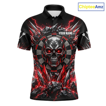 Custom Silver Skull Darts 1/4-Zip Polo Shirt For Men Red Thunder Darts Team Tournament Jersey NYN4779