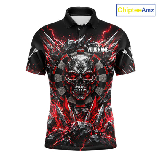 Custom Silver Skull Darts 1/4-Zip Polo Shirt For Men Red Thunder Darts Team Tournament Jersey NYN4779