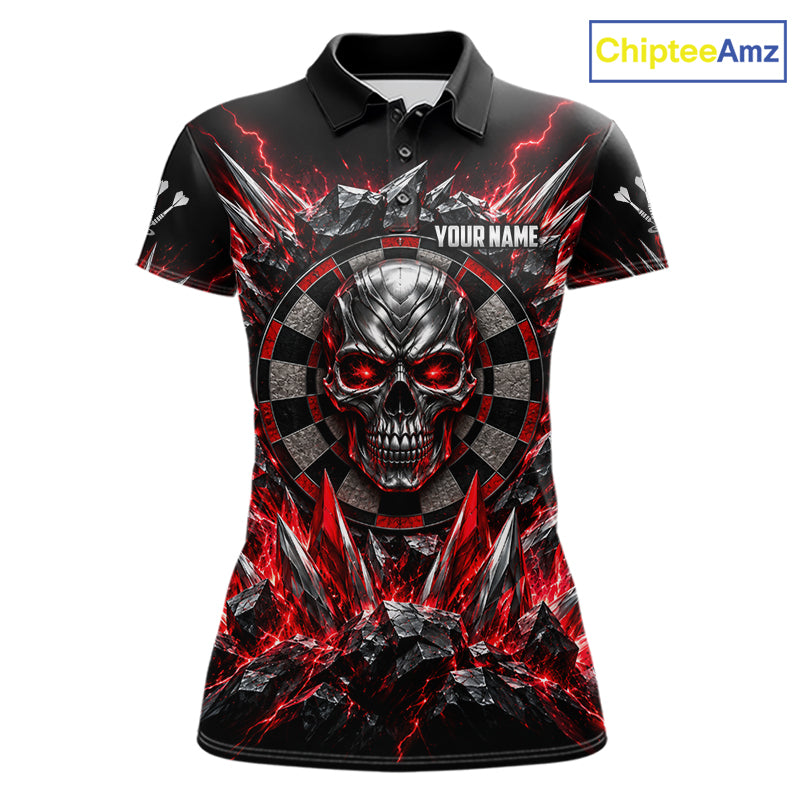 Custom Silver Skull Darts 1/4-Zip Polo Shirt For Women Red Thunder Darts Team Tournament Jersey NYN4779