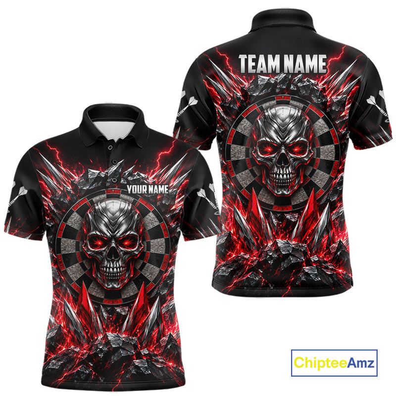 Custom Silver Skull Darts 1/4-Zip Polo Shirt For Men Red Thunder Darts Team Tournament Jersey NYN4779