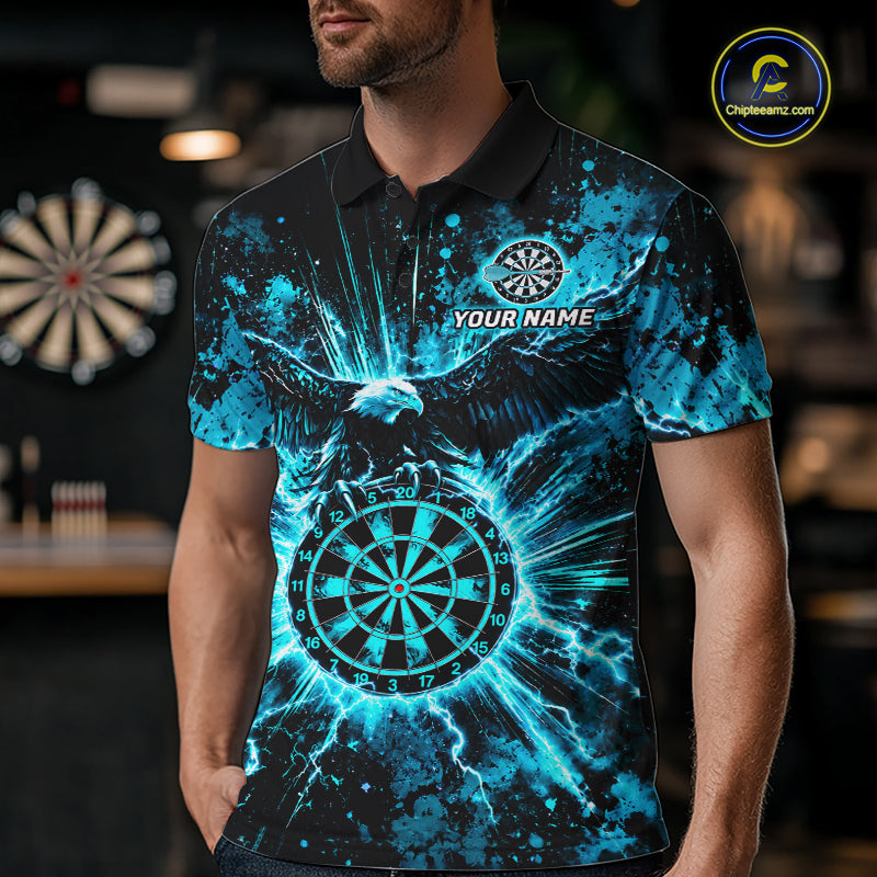 Teal Splatter Dartboard Darts Polo 1/4-Zip Shirt For Men Thunder Eagle Darts Team Apparel Jersey NYN4781