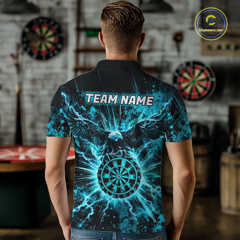 Teal Splatter Dartboard Darts Polo 1/4-Zip Shirt For Men Thunder Eagle Darts Team Apparel Jersey NYN4781