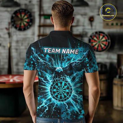 Teal Splatter Dartboard Darts Polo 1/4-Zip Shirt For Men Thunder Eagle Darts Team Apparel Jersey NYN4781