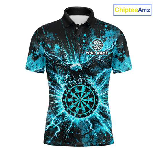 Teal Splatter Dartboard Darts Polo 1/4-Zip Shirt For Men Thunder Eagle Darts Team Apparel Jersey NYN4781