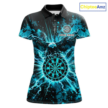 Teal Splatter Dartboard Darts Polo 1/4-Zip Shirt For Women Thunder Eagle Darts Team Apparel Jersey NYN4781