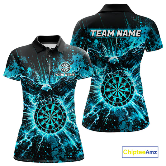 Teal Splatter Dartboard Darts Polo 1/4-Zip Shirt For Women Thunder Eagle Darts Team Apparel Jersey NYN4781