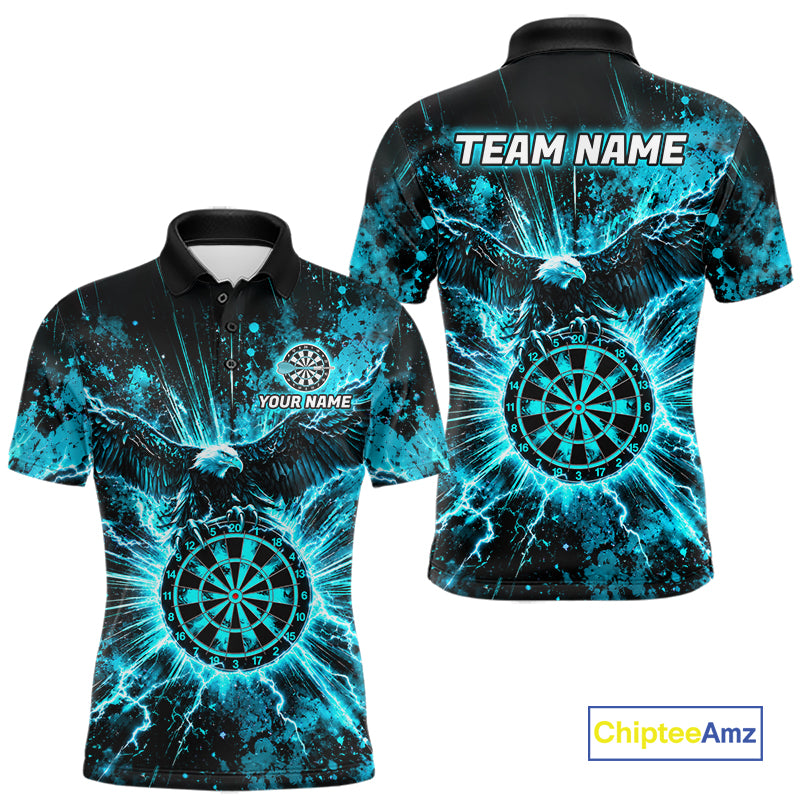 Teal Splatter Dartboard Darts Polo 1/4-Zip Shirt For Men Thunder Eagle Darts Team Apparel Jersey NYN4781