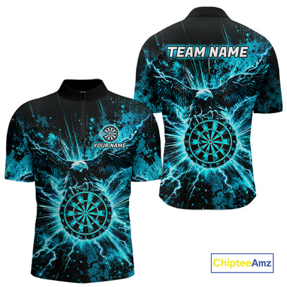 Teal Splatter Dartboard Darts Polo 1/4-Zip Shirt For Men Thunder Eagle Darts Team Apparel Jersey NYN4781
