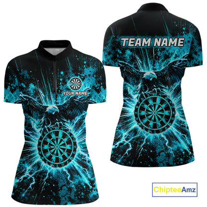 Teal Splatter Dartboard Darts Polo 1/4-Zip Shirt For Women Thunder Eagle Darts Team Apparel Jersey NYN4781