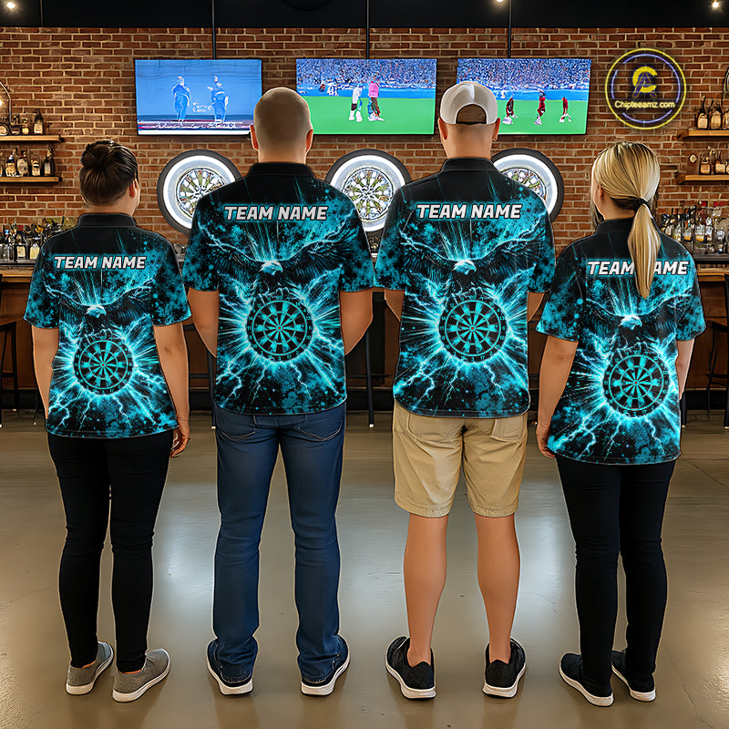 Teal Splatter Dartboard Darts Polo 1/4-Zip Shirt For Women Thunder Eagle Darts Team Apparel Jersey NYN4781