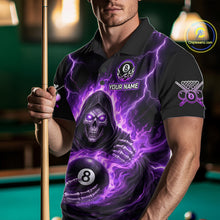 Load image into Gallery viewer, Fire Flame Grim Reaper Holding 8 Ball Pool Men Polo &amp; 1/4-Zip Shirt Personalized Billiard Gifts NYN2434