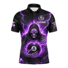 Load image into Gallery viewer, Fire Flame Grim Reaper Holding 8 Ball Pool Men Polo &amp; 1/4-Zip Shirt Personalized Billiard Gifts NYN2434