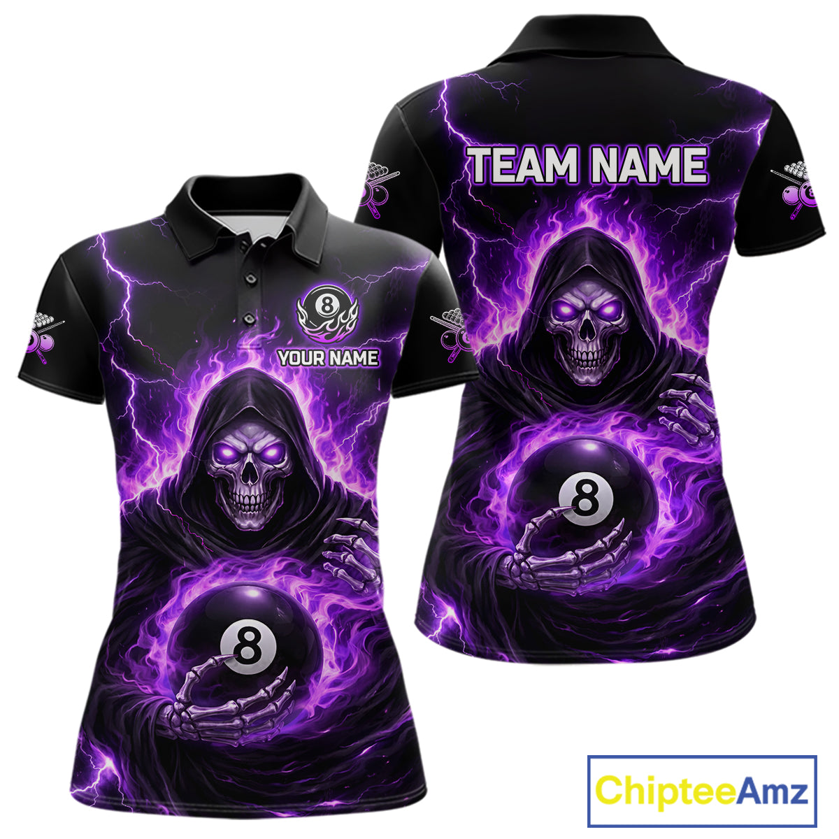 Fire Flame Grim Reaper Holding 8 Ball Pool Women  Polo & 1/4-Zip Shirt Personalized Billiard Gifts NYN2434