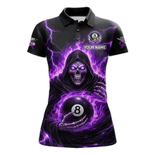 Load image into Gallery viewer, Fire Flame Grim Reaper Holding 8 Ball Pool Women  Polo &amp; 1/4-Zip Shirt Personalized Billiard Gifts NYN2434