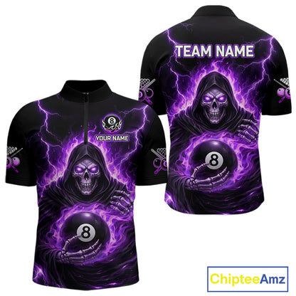 Fire Flame Grim Reaper Holding 8 Ball Pool Men Polo & 1/4-Zip Shirt Personalized Billiard Gifts NYN2434